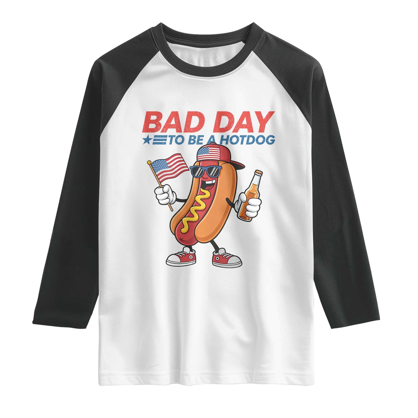 Bad Day To Be A Hot Dog Raglan Shirt Funny BBQ Grilling 4th of July TS11 White Black Print Your Wear