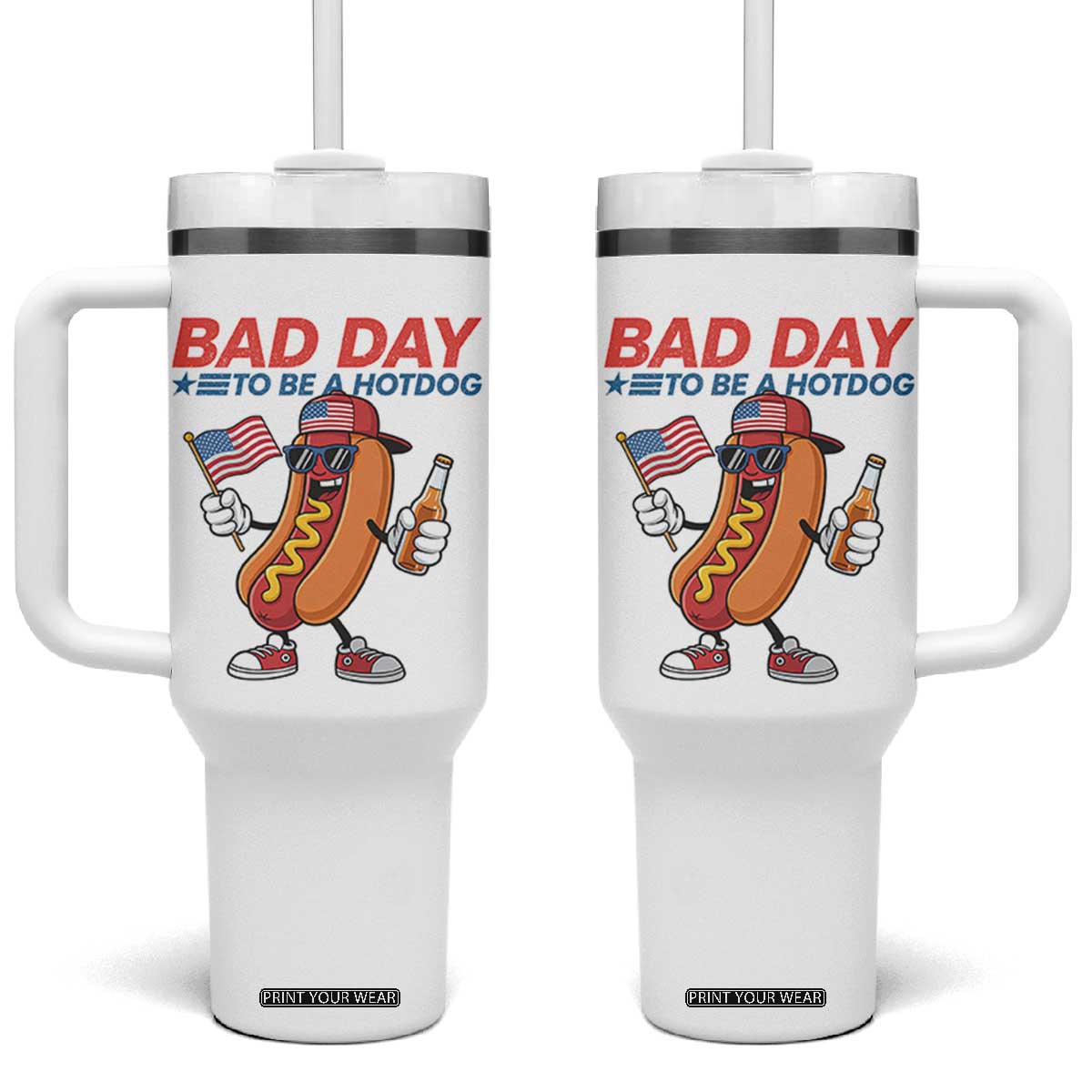 Bad Day To Be A Hot Dog Tumbler With Handle Funny BBQ Grilling 4th of July