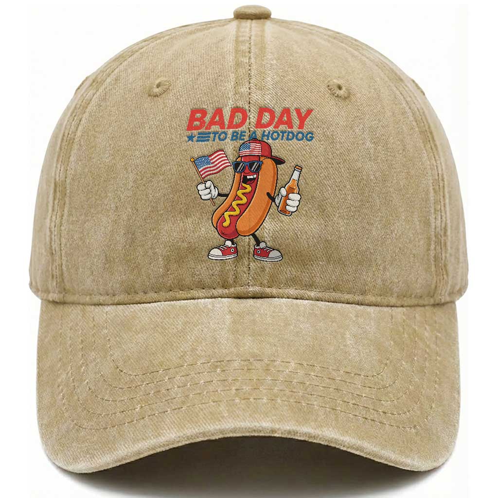 Bad Day To Be A Hot Dog Washed Cotton Baseball Cap Funny BBQ Grilling 4th of July