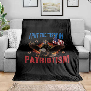 I Put The Tism In Patriotism Throw Blanket Raccoon Bald Eagle 4th of July USA