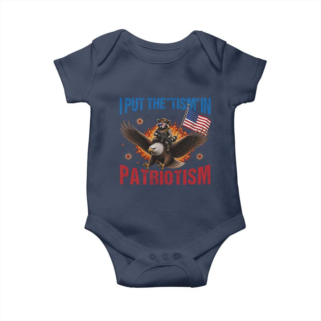 I Put The Tism In Patriotism Baby Onesie Raccoon Bald Eagle 4th of July USA