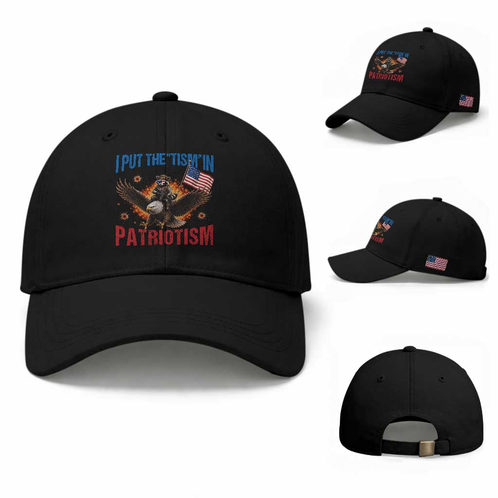 I Put The Tism In Patriotism Baseball Cap Raccoon Bald Eagle 4th of July USA