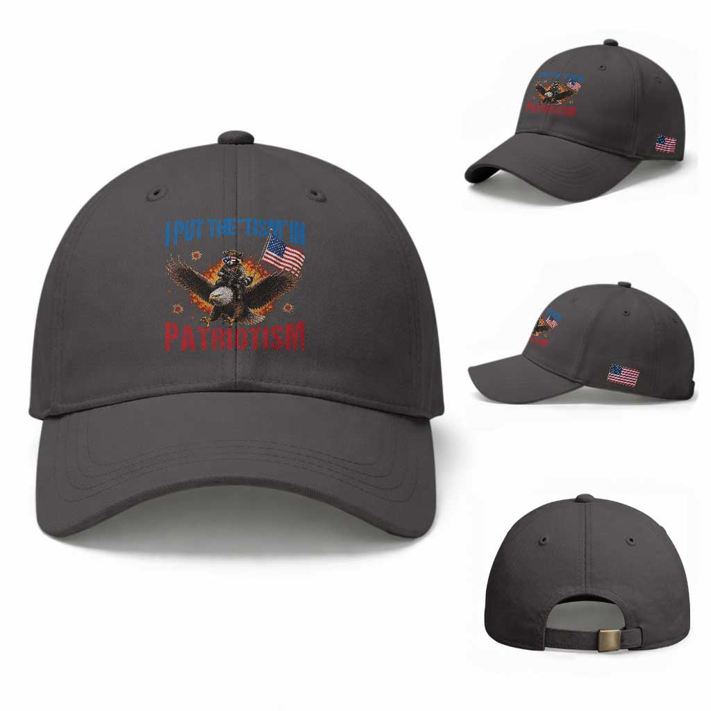 I Put The Tism In Patriotism Baseball Cap Raccoon Bald Eagle 4th of July USA