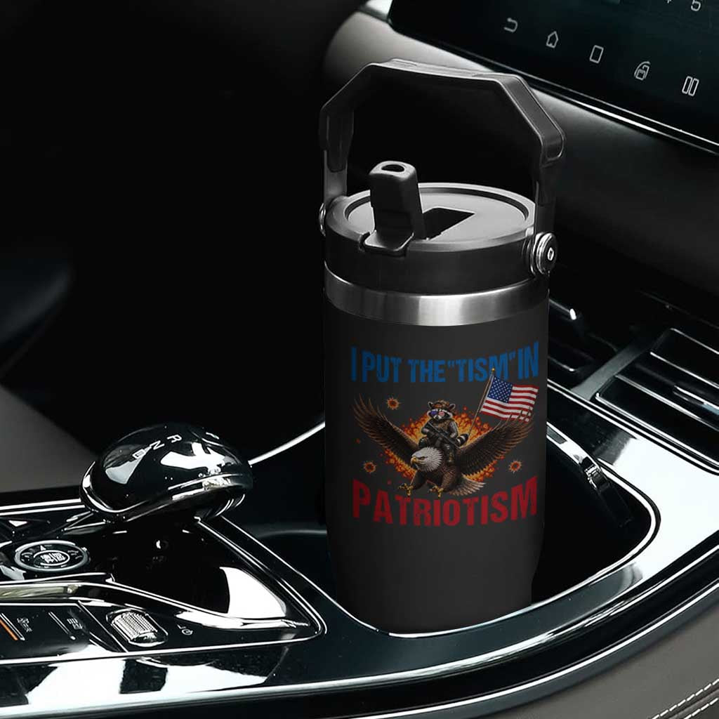 I Put The Tism In Patriotism Flip Straw Tumbler Raccoon Bald Eagle 4th of July USA