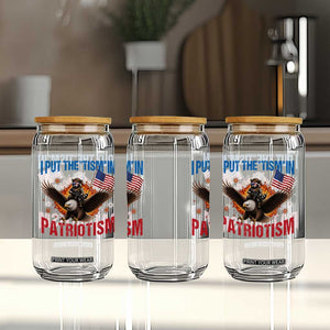 I Put The Tism In Patriotism Glass Can Raccoon Bald Eagle 4th of July USA
