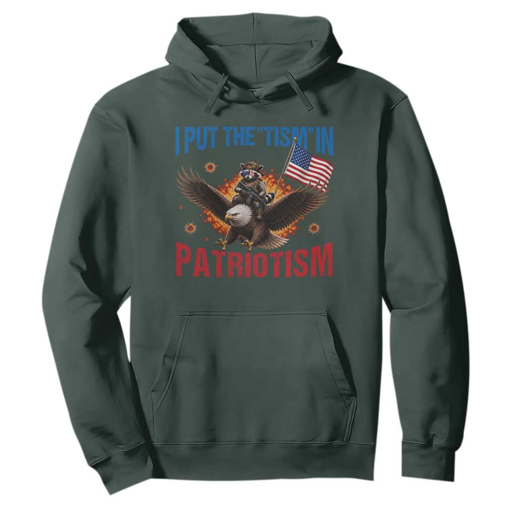 I Put The Tism In Patriotism Hoodie Raccoon Bald Eagle 4th of July USA