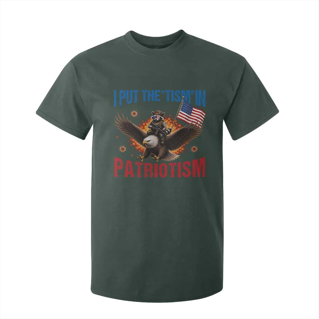 I Put The Tism In Patriotism T Shirt For Kid Raccoon Bald Eagle 4th of July USA