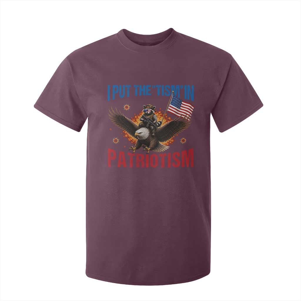 I Put The Tism In Patriotism T Shirt For Kid Raccoon Bald Eagle 4th of July USA