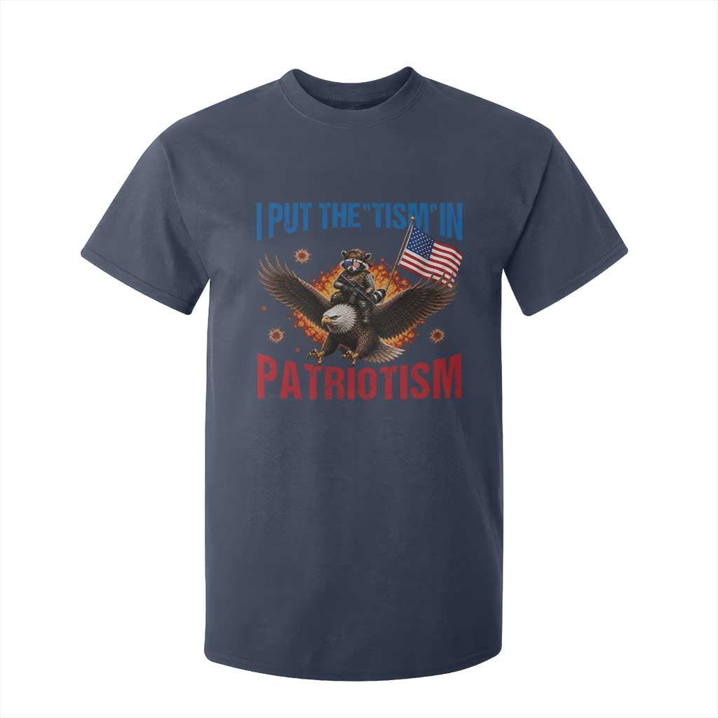I Put The Tism In Patriotism T Shirt For Kid Raccoon Bald Eagle 4th of July USA