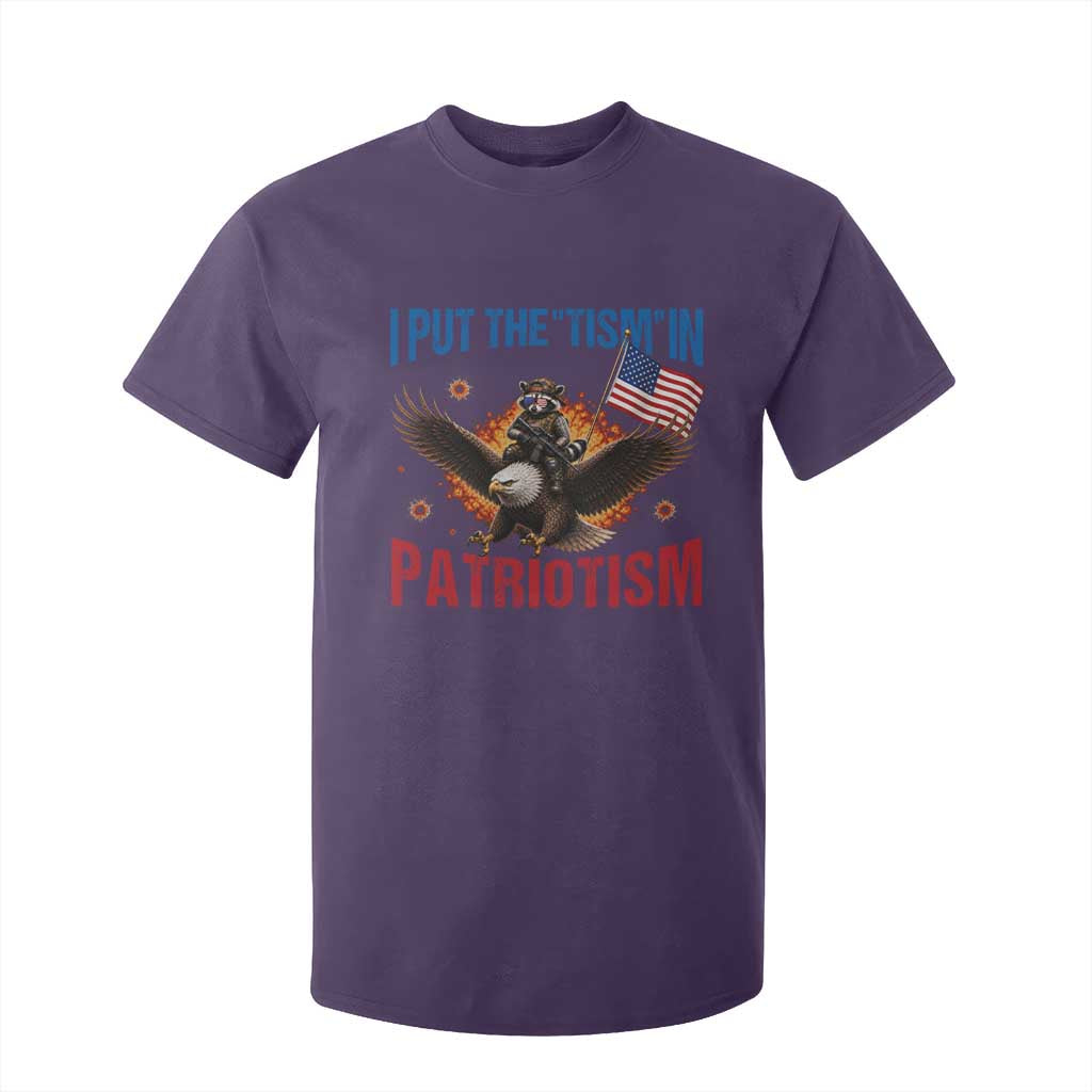 I Put The Tism In Patriotism T Shirt For Kid Raccoon Bald Eagle 4th of July USA