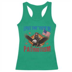 I Put The Tism In Patriotism Racerback Tank Top Raccoon Bald Eagle 4th of July USA