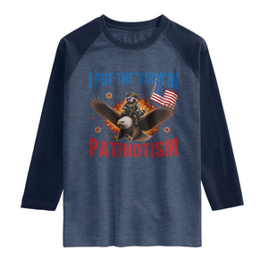 I Put The Tism In Patriotism Raglan Shirt Raccoon Bald Eagle 4th of July USA