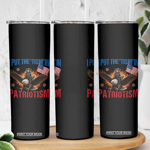 I Put The Tism In Patriotism Skinny Tumbler Raccoon Bald Eagle 4th of July USA