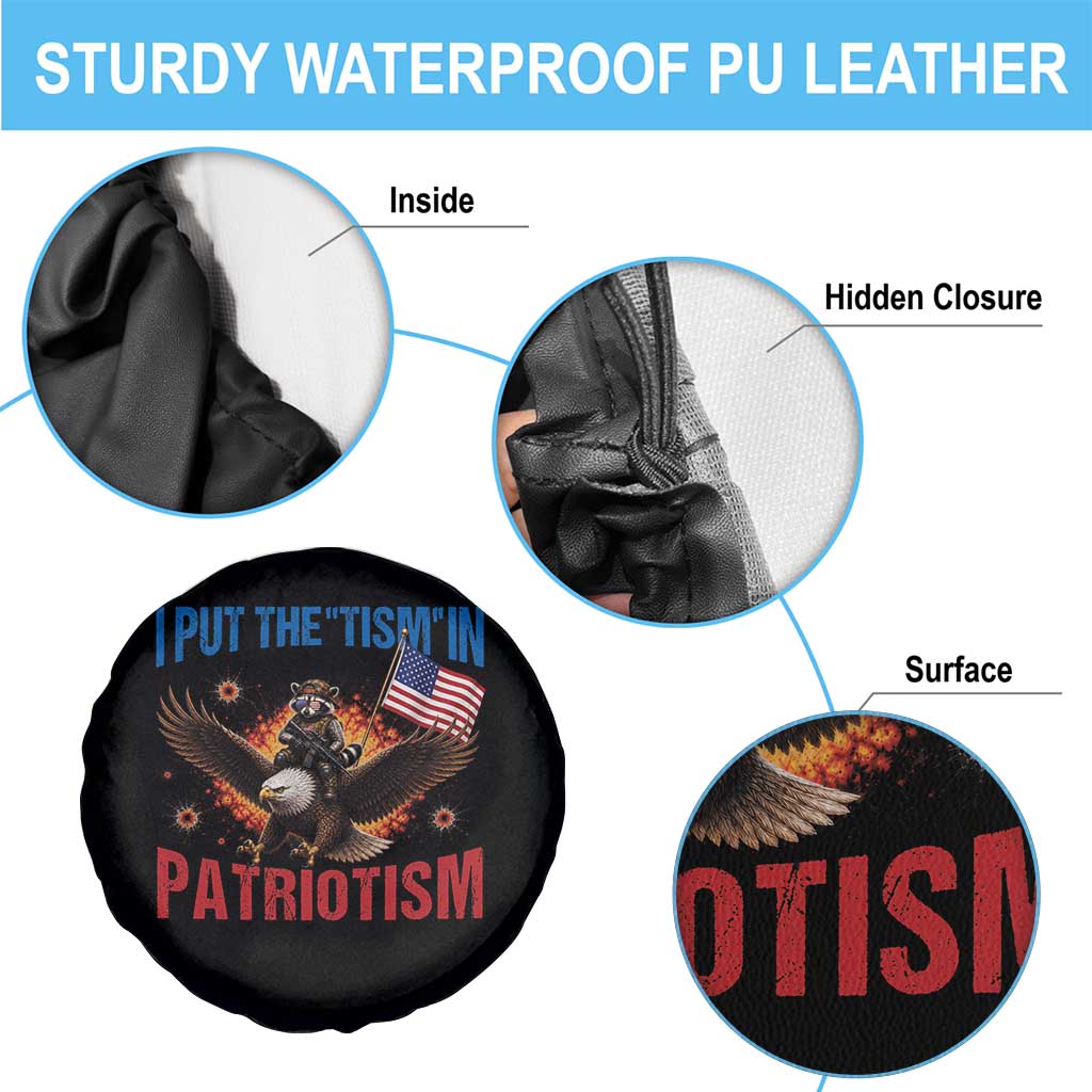 I Put The Tism In Patriotism Spare Tire Cover Raccoon Bald Eagle 4th of July USA