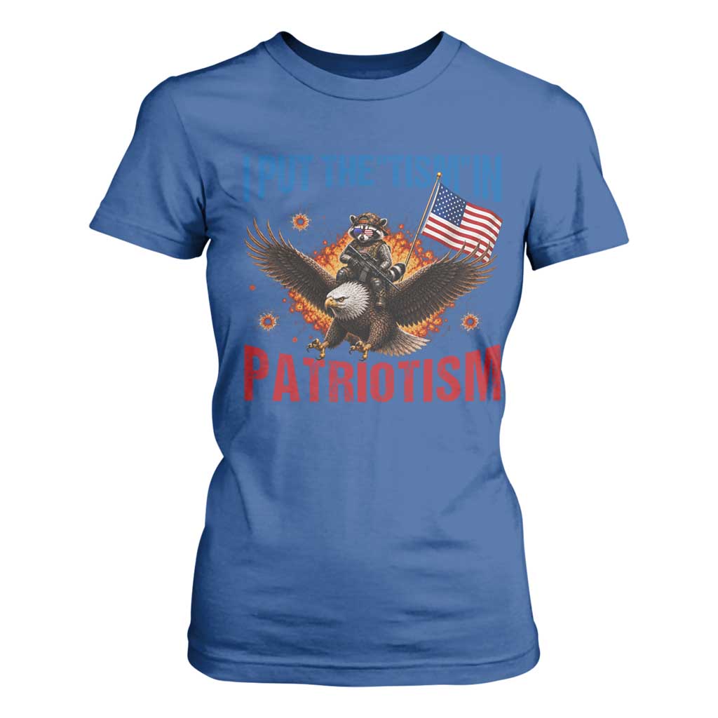 I Put The Tism In Patriotism T Shirt For Women Raccoon Bald Eagle 4th of July USA