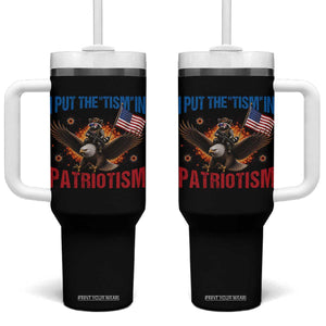 I Put The Tism In Patriotism Tumbler With Handle Raccoon Bald Eagle 4th of July USA