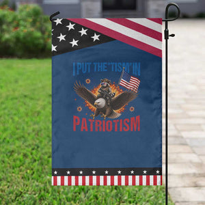 I Put The Tism In Patriotism Patriotic Garden Flag Raccoon Bald Eagle 4th of July USA