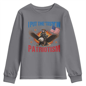 I Put The Tism In Patriotism Youth Sweatshirt Raccoon Bald Eagle 4th of July USA