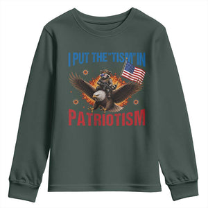 I Put The Tism In Patriotism Youth Sweatshirt Raccoon Bald Eagle 4th of July USA
