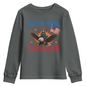 I Put The Tism In Patriotism Youth Sweatshirt Raccoon Bald Eagle 4th of July USA