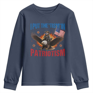 I Put The Tism In Patriotism Youth Sweatshirt Raccoon Bald Eagle 4th of July USA