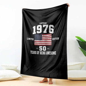 50th Birthday Throw Blanket Vintage 1976 Limited Edition 50 Years Of Being Awesome USA Flag