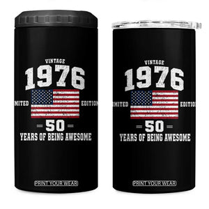 50th Birthday 4 in 1 Can Cooler Tumbler Vintage 1976 Limited Edition 50 Years Of Being Awesome USA Flag
