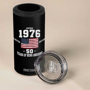50th Birthday 4 in 1 Can Cooler Tumbler Vintage 1976 Limited Edition 50 Years Of Being Awesome USA Flag