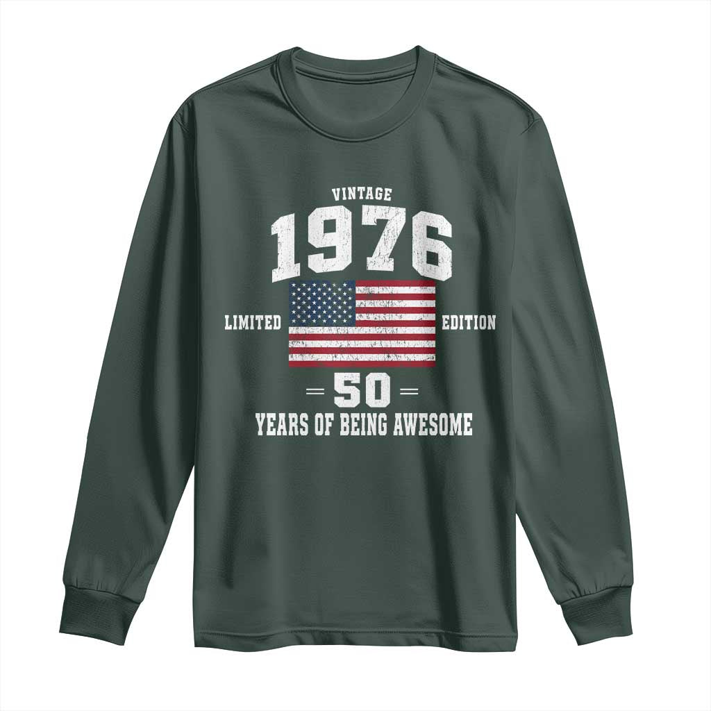 50th Birthday Long Sleeve Shirt Vintage 1976 Limited Edition 50 Years Of Being Awesome USA Flag