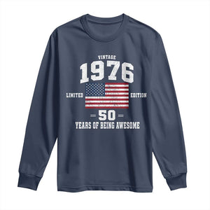 50th Birthday Long Sleeve Shirt Vintage 1976 Limited Edition 50 Years Of Being Awesome USA Flag