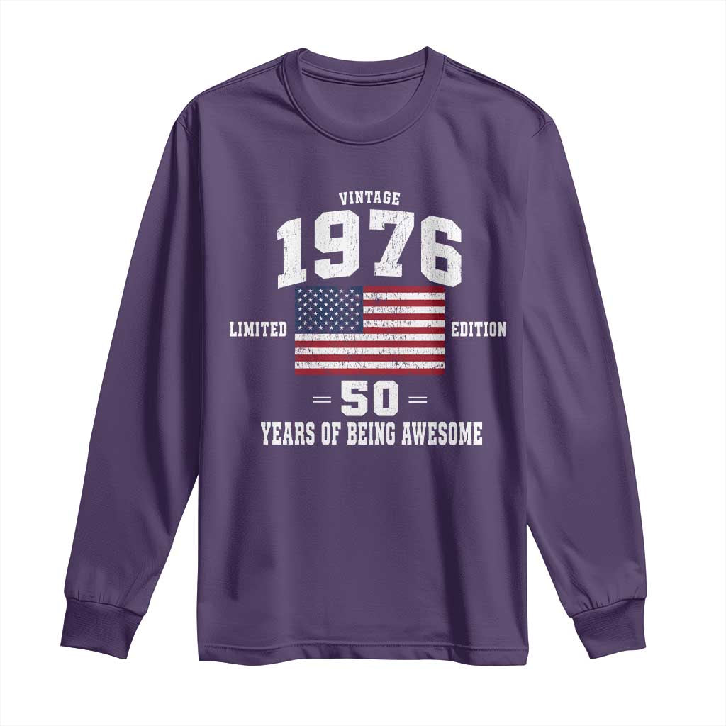 50th Birthday Long Sleeve Shirt Vintage 1976 Limited Edition 50 Years Of Being Awesome USA Flag