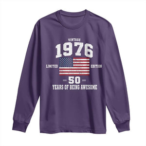 50th Birthday Long Sleeve Shirt Vintage 1976 Limited Edition 50 Years Of Being Awesome USA Flag