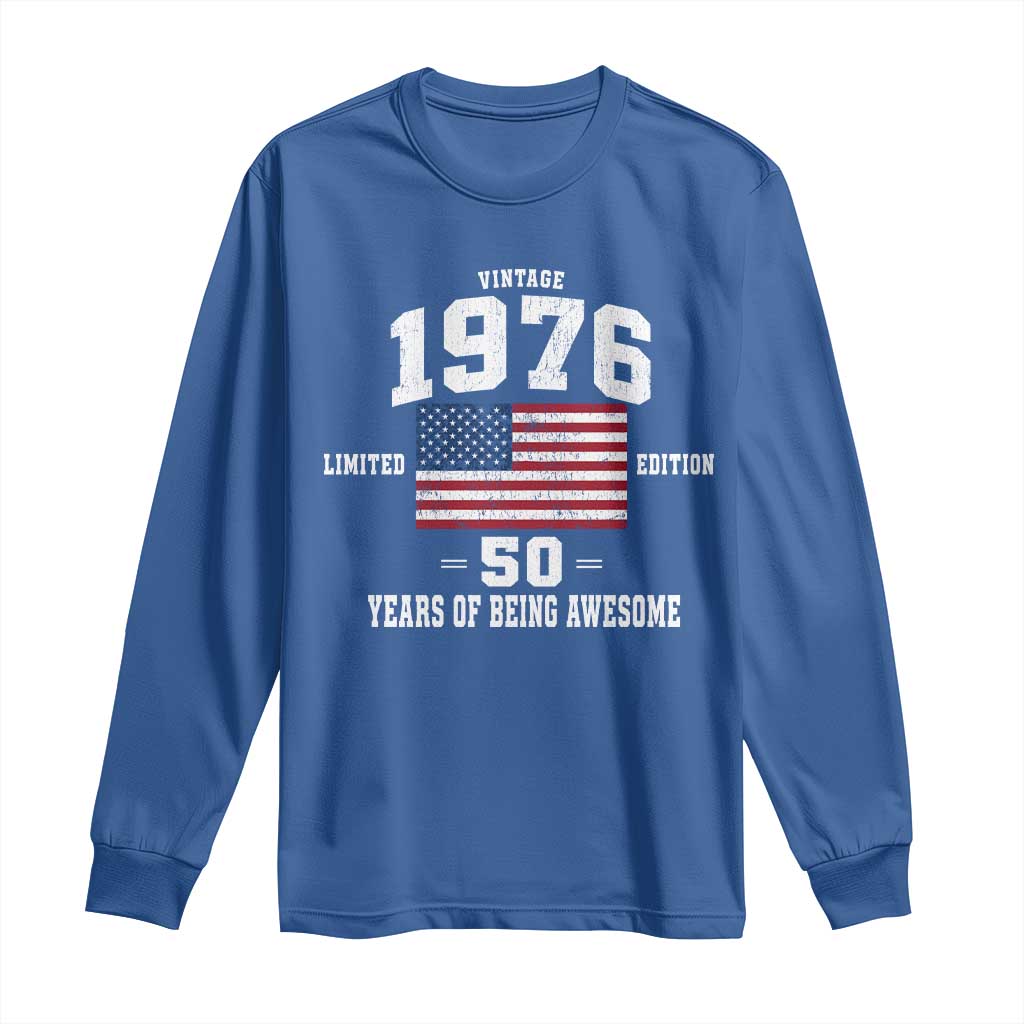 50th Birthday Long Sleeve Shirt Vintage 1976 Limited Edition 50 Years Of Being Awesome USA Flag