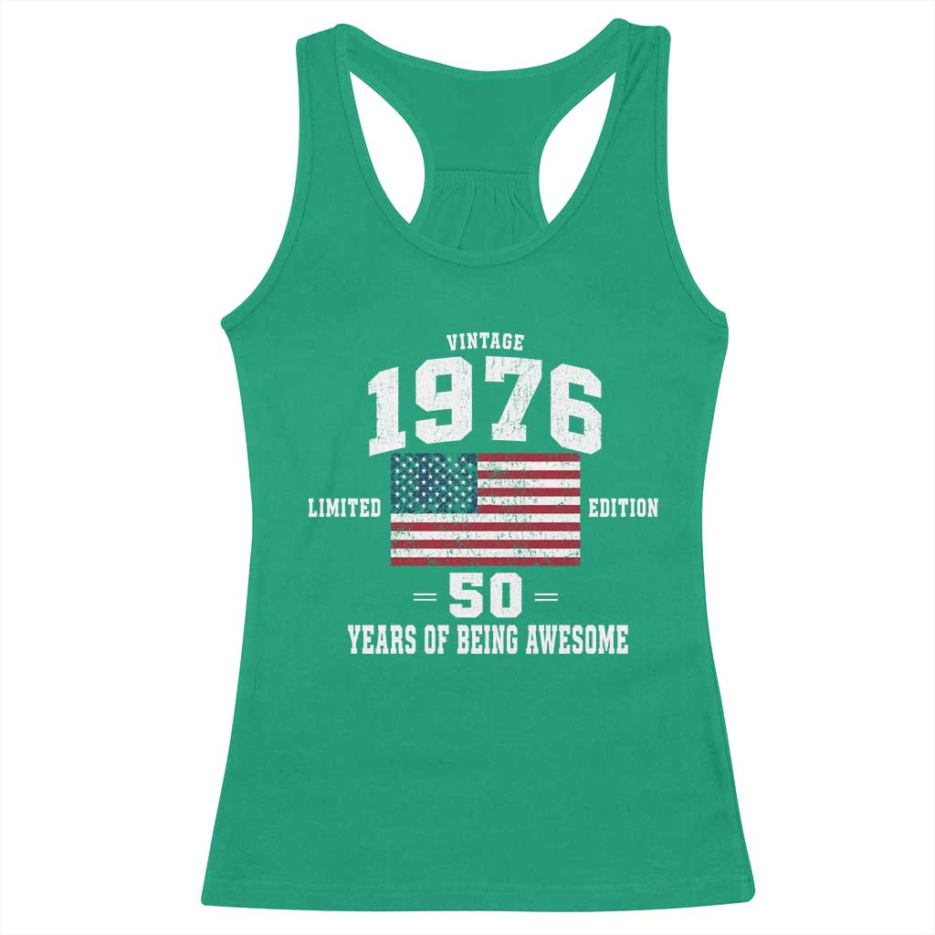 50th Birthday Racerback Tank Top Vintage 1976 Limited Edition 50 Years Of Being Awesome USA Flag