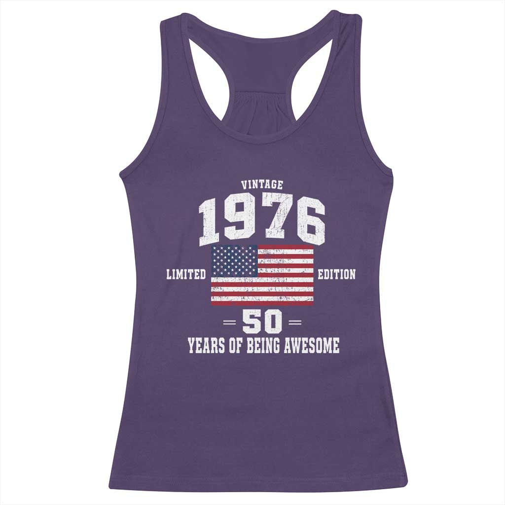 50th Birthday Racerback Tank Top Vintage 1976 Limited Edition 50 Years Of Being Awesome USA Flag