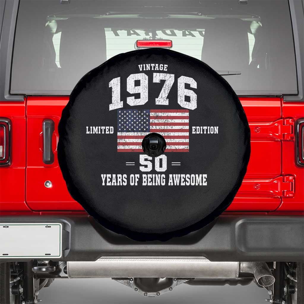 50th Birthday Spare Tire Cover Vintage 1976 Limited Edition 50 Years Of Being Awesome USA Flag