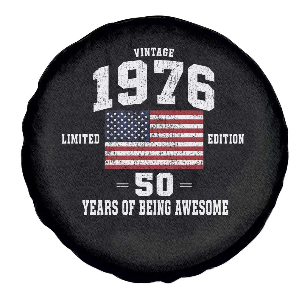 50th Birthday Spare Tire Cover Vintage 1976 Limited Edition 50 Years Of Being Awesome USA Flag