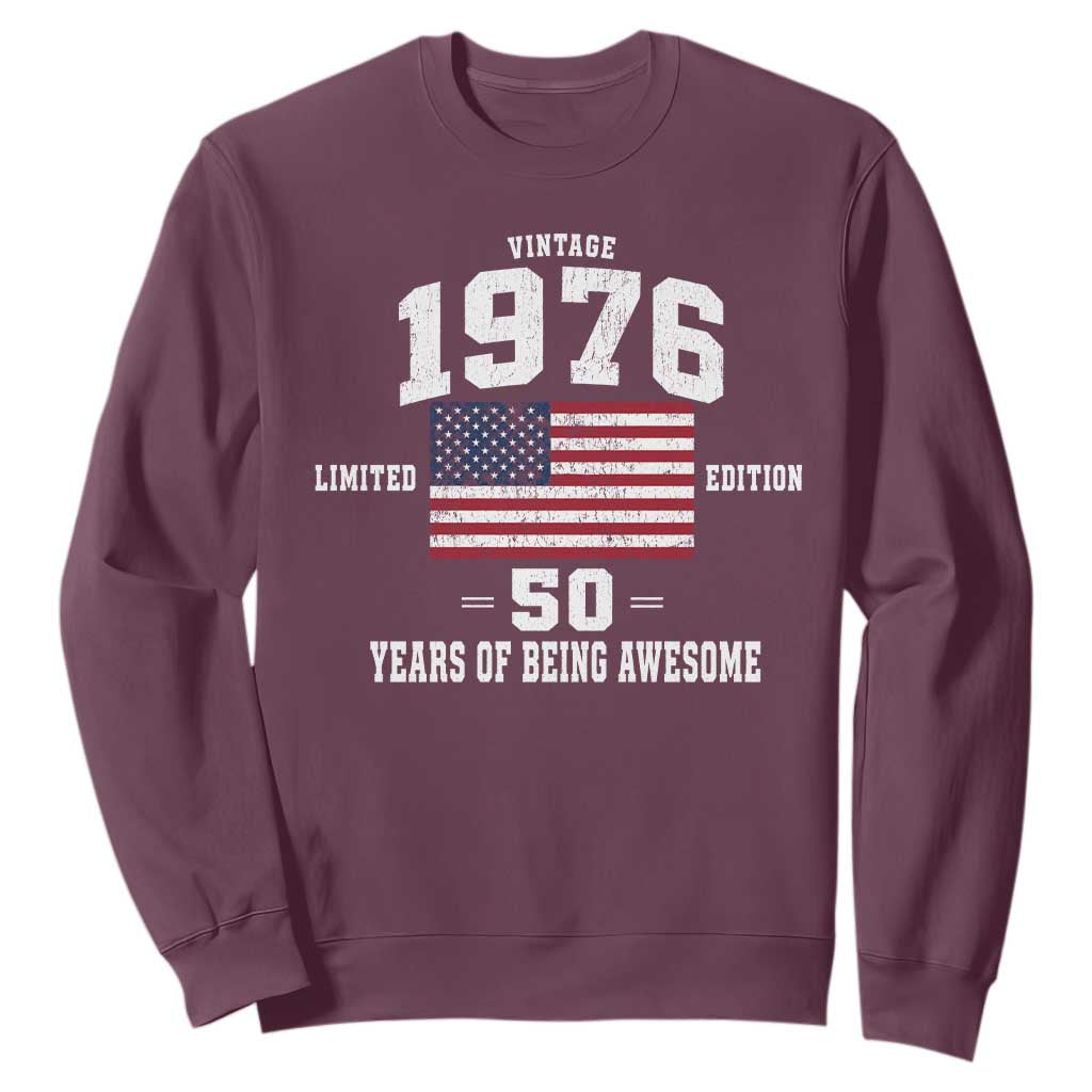 50th Birthday Sweatshirt Vintage 1976 Limited Edition 50 Years Of Being Awesome USA Flag