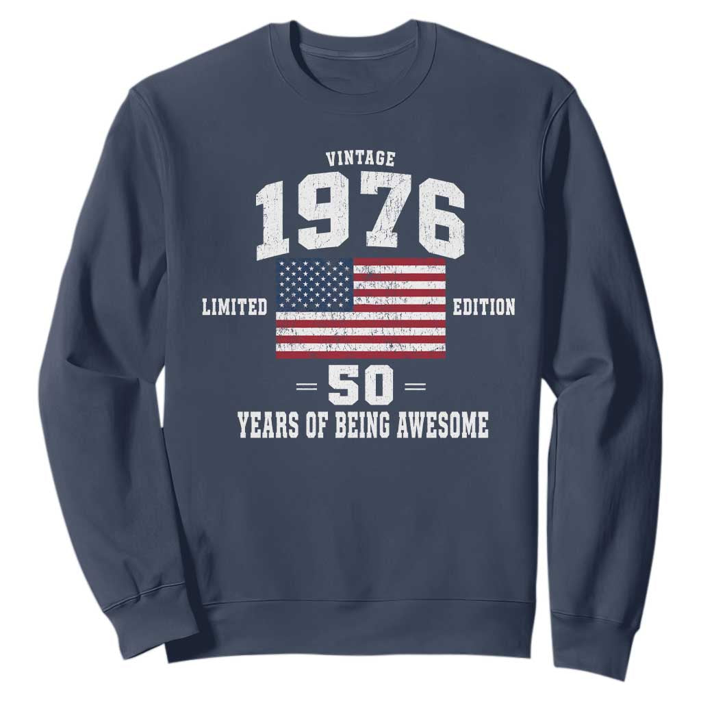 50th Birthday Sweatshirt Vintage 1976 Limited Edition 50 Years Of Being Awesome USA Flag