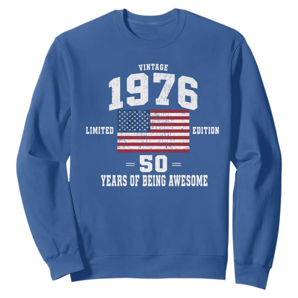 50th Birthday Sweatshirt Vintage 1976 Limited Edition 50 Years Of Being Awesome USA Flag