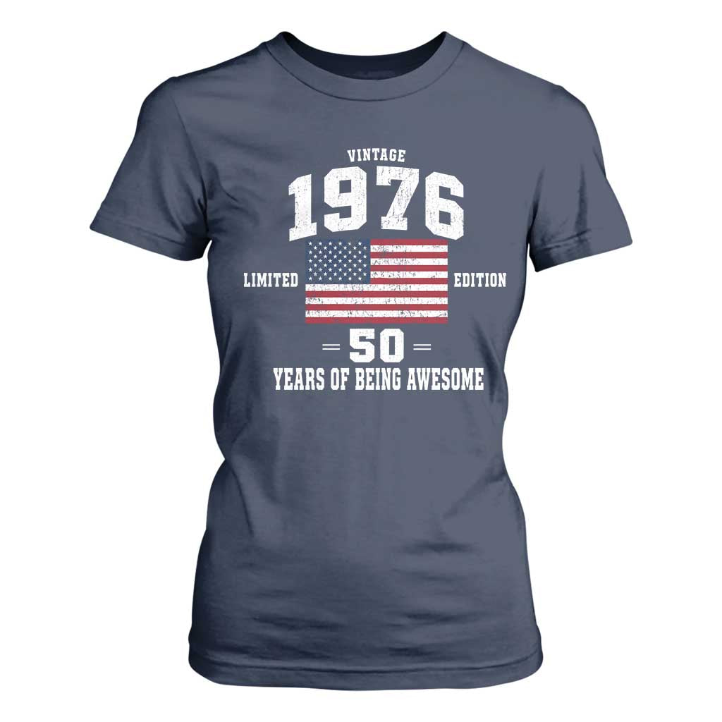 50th Birthday T Shirt For Women Vintage 1976 Limited Edition 50 Years Of Being Awesome USA Flag