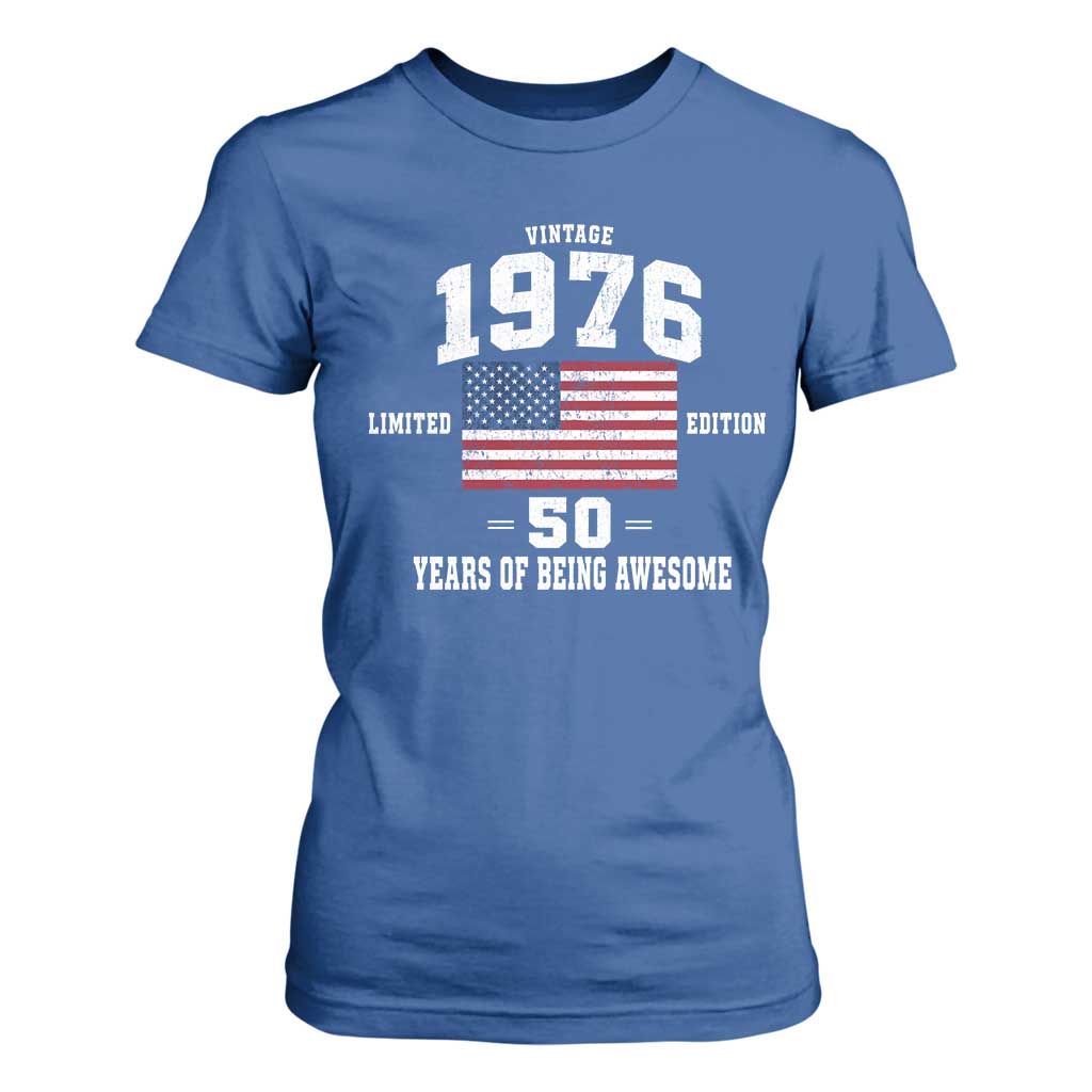 50th Birthday T Shirt For Women Vintage 1976 Limited Edition 50 Years Of Being Awesome USA Flag
