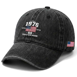 50th Birthday Washed Cotton Baseball Cap Vintage 1976 Limited Edition 50 Years Of Being Awesome USA Flag TS11 Print Your Wear