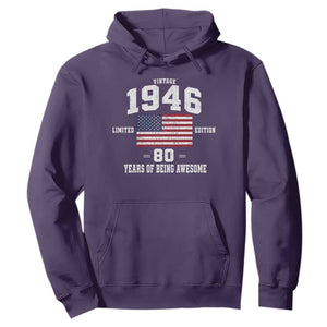 80th Birthday Hoodie Vintage 1946 Limited Edition 80 Years Of Being Awesome USA Flag TS11 Purple Print Your Wear