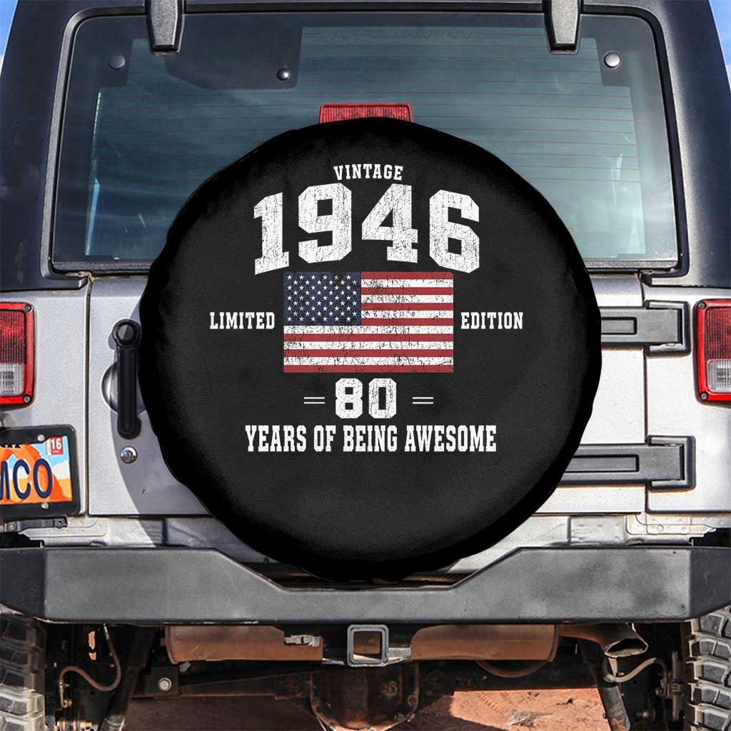 80th Birthday Spare Tire Cover Vintage 1946 Limited Edition 80 Years Of Being Awesome USA Flag