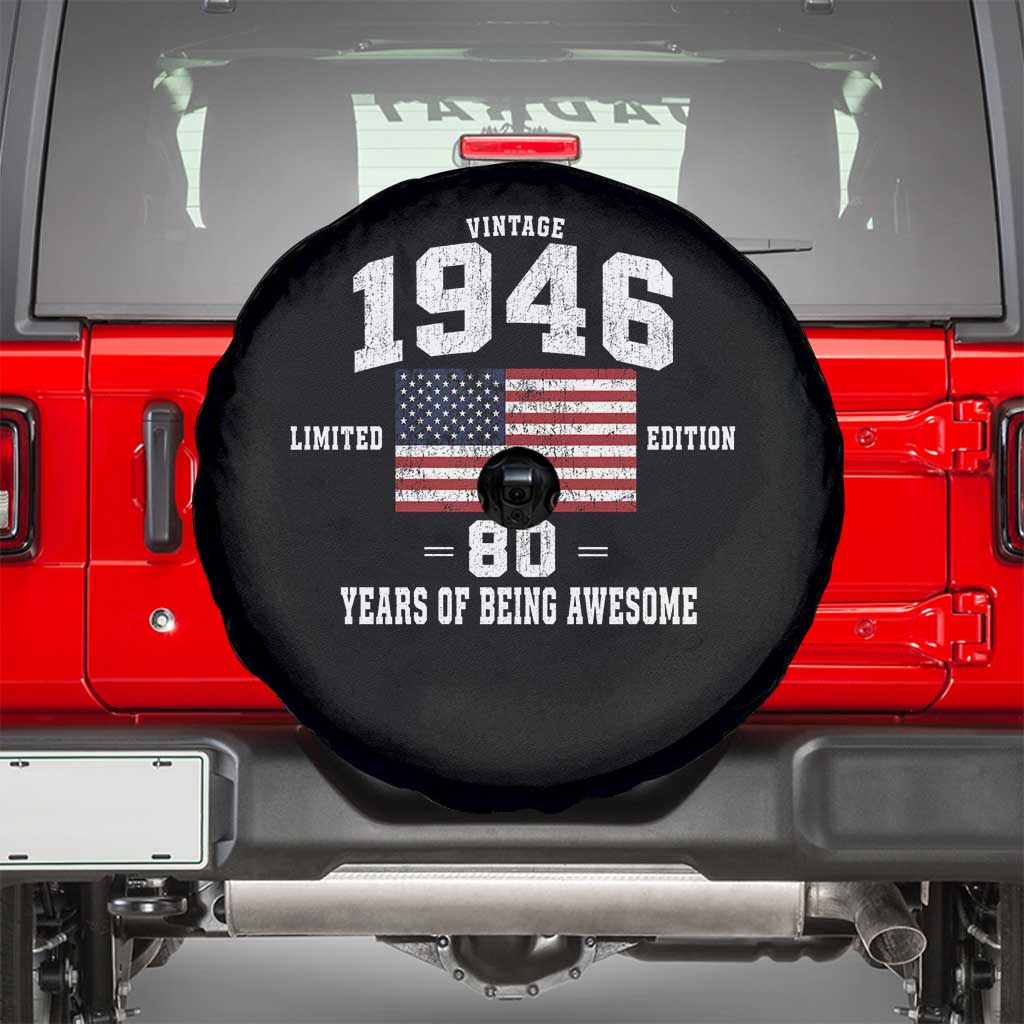 80th Birthday Spare Tire Cover Vintage 1946 Limited Edition 80 Years Of Being Awesome USA Flag