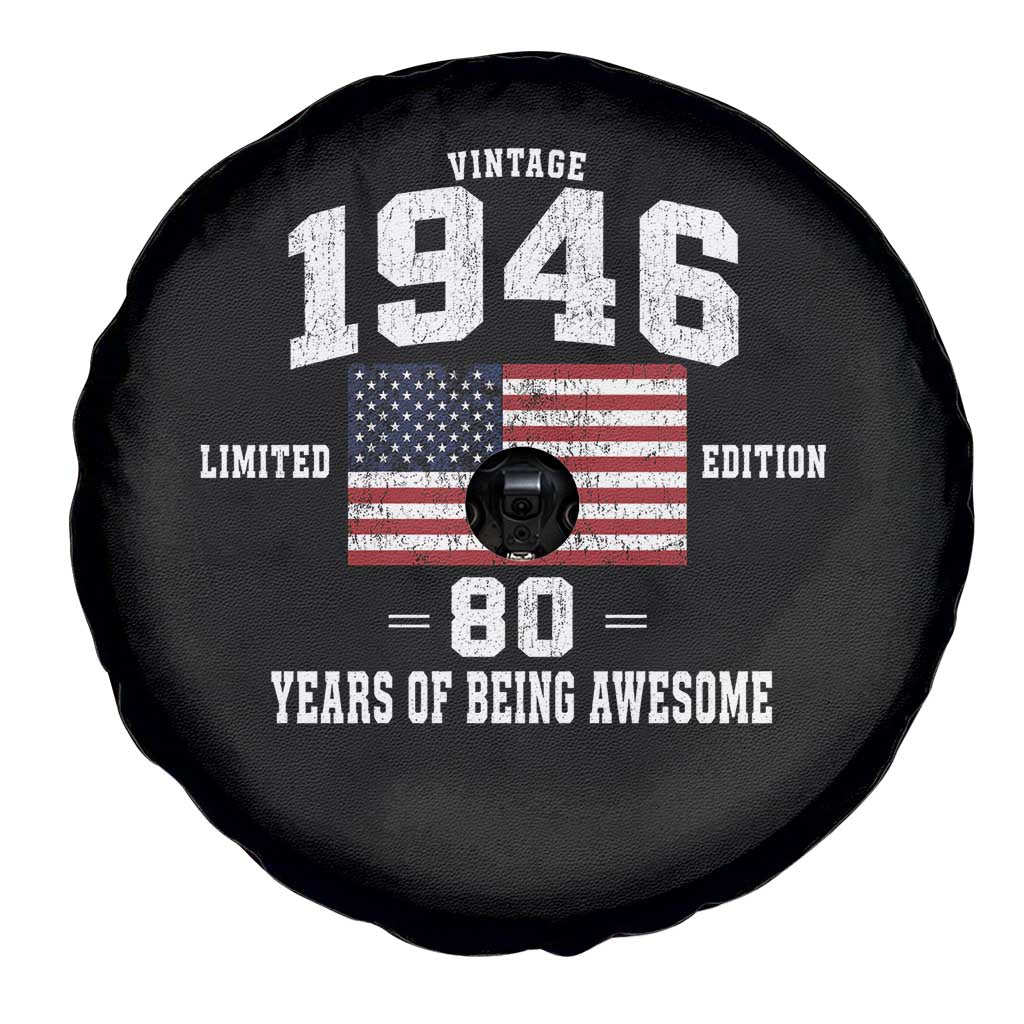 80th Birthday Spare Tire Cover Vintage 1946 Limited Edition 80 Years Of Being Awesome USA Flag