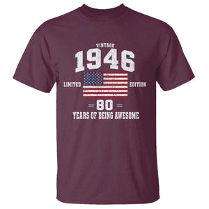 80th Birthday T Shirt Vintage 1946 Limited Edition 80 Years Of Being Awesome USA Flag