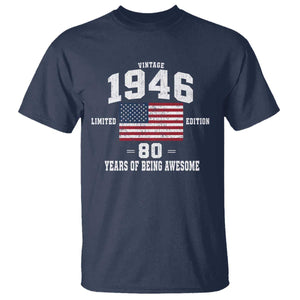 80th Birthday T Shirt Vintage 1946 Limited Edition 80 Years Of Being Awesome USA Flag