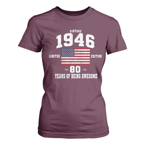80th Birthday T Shirt For Women Vintage 1946 Limited Edition 80 Years Of Being Awesome USA Flag